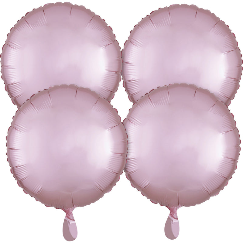 4 Pack "Satin Luxe Pastel Pink " X 4 Foil Balloon Round, S15, 43cm