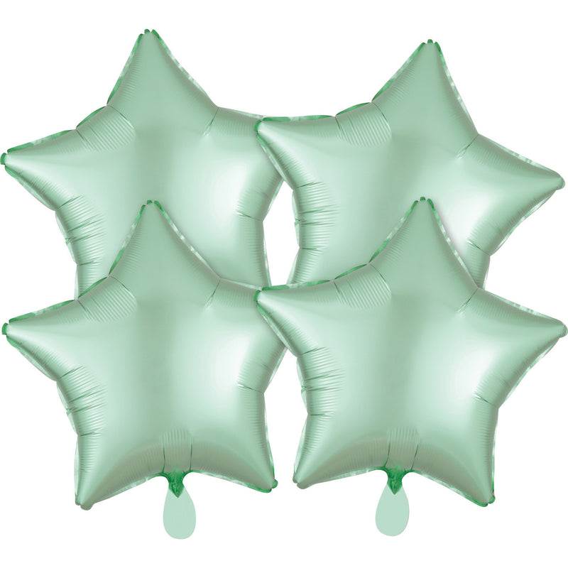 4 Pack Satin Luxe x 4 Pack Mint Green Star Foil Balloon G20 packaged